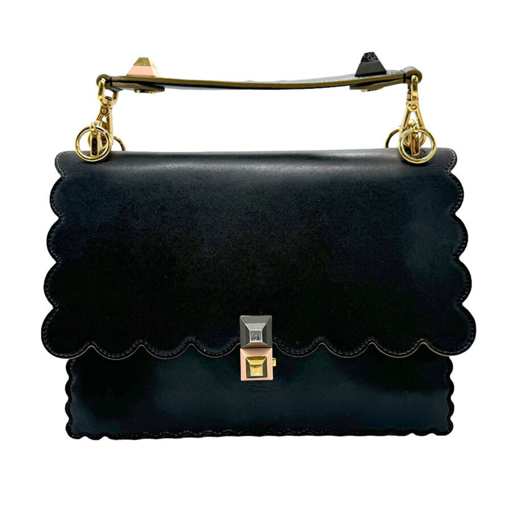 Fendi Canai Leather Handbag Black Gold